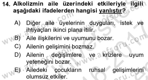Aile Psikolojisi ve Eğitimi Dersi 2016 - 2017 Yılı (Final) Dönem Sonu Sınav Soruları 14. Soru