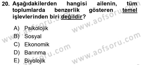 Aile Psikolojisi ve Eğitimi Dersi 2016 - 2017 Yılı (Final) Dönem Sonu Sınav Soruları 20. Soru