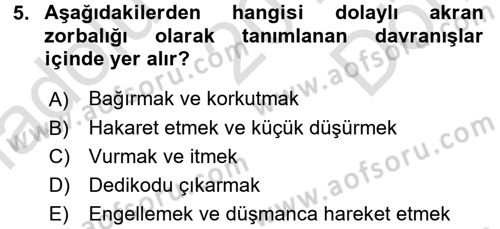 Aile Psikolojisi ve Eğitimi Dersi 2016 - 2017 Yılı (Final) Dönem Sonu Sınav Soruları 5. Soru