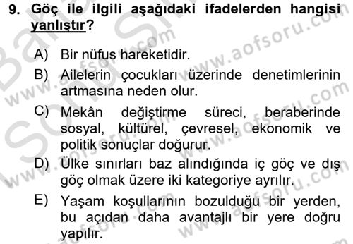 Aile Psikolojisi ve Eğitimi Dersi 2016 - 2017 Yılı (Final) Dönem Sonu Sınav Soruları 9. Soru