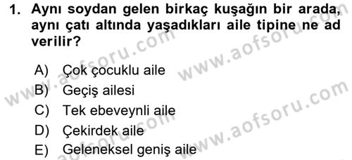 Aile Psikolojisi ve Eğitimi Dersi 2017 - 2018 Yılı 3 Ders Sınav Soruları 1. Soru