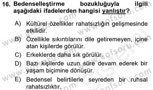 Aile Psikolojisi ve Eğitimi Dersi 2017 - 2018 Yılı 3 Ders Sınav Soruları 16. Soru