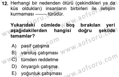 Aile Psikolojisi ve Eğitimi Dersi 2017 - 2018 Yılı (Vize) Ara Sınav Soruları 12. Soru