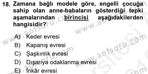 Aile Psikolojisi ve Eğitimi Dersi 2017 - 2018 Yılı (Vize) Ara Sınav Soruları 18. Soru
