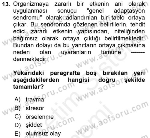 Aile Psikolojisi ve Eğitimi Dersi 2017 - 2018 Yılı (Final) Dönem Sonu Sınav Soruları 13. Soru
