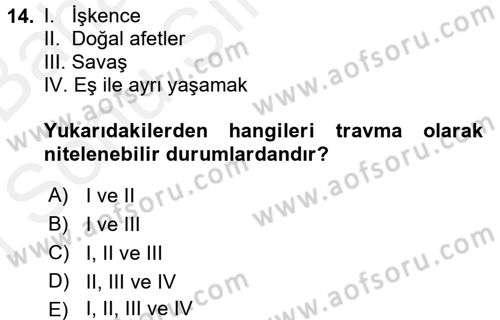 Aile Psikolojisi ve Eğitimi Dersi 2017 - 2018 Yılı (Final) Dönem Sonu Sınav Soruları 14. Soru