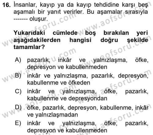 Aile Psikolojisi ve Eğitimi Dersi 2017 - 2018 Yılı (Final) Dönem Sonu Sınav Soruları 16. Soru