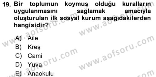 Aile Psikolojisi ve Eğitimi Dersi 2017 - 2018 Yılı (Final) Dönem Sonu Sınav Soruları 19. Soru