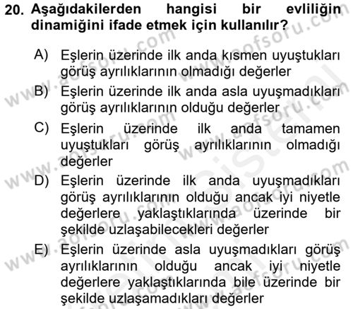 Aile Psikolojisi ve Eğitimi Dersi 2017 - 2018 Yılı (Final) Dönem Sonu Sınav Soruları 20. Soru
