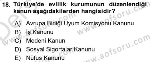 Aile Psikolojisi ve Eğitimi Dersi 2018 - 2019 Yılı 3 Ders Sınav Soruları 18. Soru