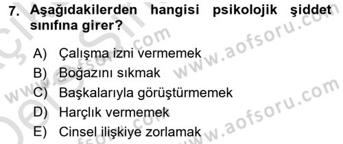 Aile Psikolojisi ve Eğitimi Dersi 2018 - 2019 Yılı 3 Ders Sınav Soruları 7. Soru