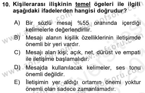 Aile Psikolojisi ve Eğitimi Dersi 2018 - 2019 Yılı (Vize) Ara Sınav Soruları 10. Soru