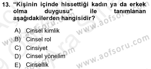 Aile Psikolojisi ve Eğitimi Dersi 2018 - 2019 Yılı (Vize) Ara Sınav Soruları 13. Soru