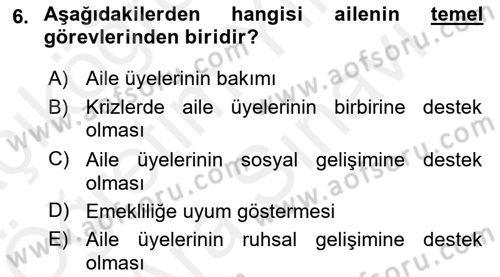 Aile Psikolojisi ve Eğitimi Dersi 2018 - 2019 Yılı (Vize) Ara Sınav Soruları 6. Soru
