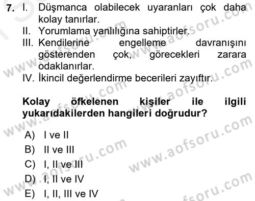 Aile Psikolojisi ve Eğitimi Dersi 2018 - 2019 Yılı (Final) Dönem Sonu Sınav Soruları 7. Soru