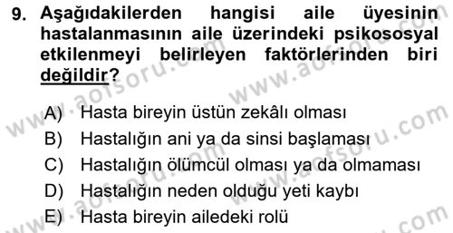 Aile Psikolojisi ve Eğitimi Dersi 2018 - 2019 Yılı (Final) Dönem Sonu Sınav Soruları 9. Soru