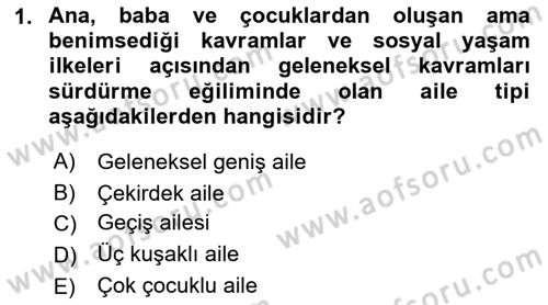 Aile Psikolojisi ve Eğitimi Dersi 2018 - 2019 Yılı Yaz Okulu Sınav Soruları 1. Soru
