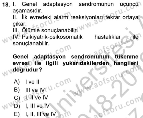 Aile Psikolojisi ve Eğitimi Dersi 2018 - 2019 Yılı Yaz Okulu Sınav Soruları 18. Soru