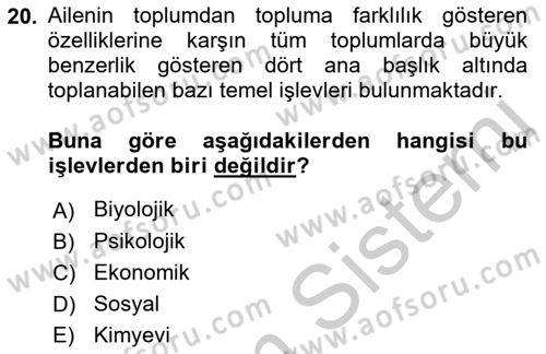 Aile Psikolojisi ve Eğitimi Dersi 2018 - 2019 Yılı Yaz Okulu Sınav Soruları 20. Soru