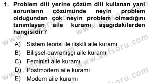 Aile Psikolojisi ve Eğitimi Dersi 2020 - 2021 Yılı Yaz Okulu Sınav Soruları 1. Soru