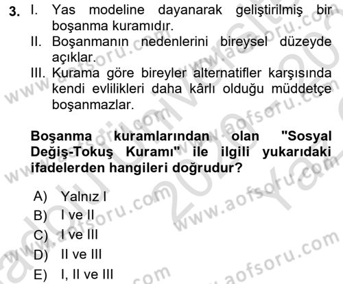 Aile Psikolojisi ve Eğitimi Dersi 2020 - 2021 Yılı Yaz Okulu Sınav Soruları 3. Soru