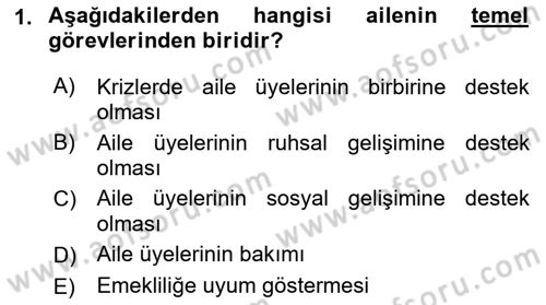 Aile Psikolojisi ve Eğitimi Dersi 2021 - 2022 Yılı (Vize) Ara Sınav Soruları 1. Soru