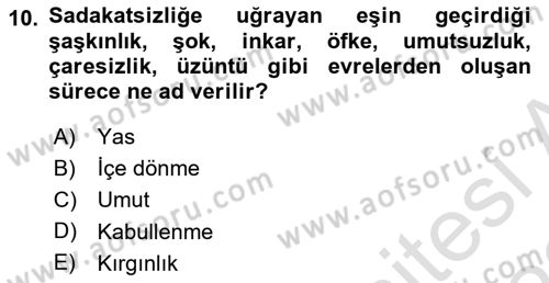 Aile Psikolojisi ve Eğitimi Dersi 2021 - 2022 Yılı (Vize) Ara Sınav Soruları 10. Soru