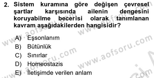 Aile Psikolojisi ve Eğitimi Dersi 2021 - 2022 Yılı (Vize) Ara Sınav Soruları 2. Soru