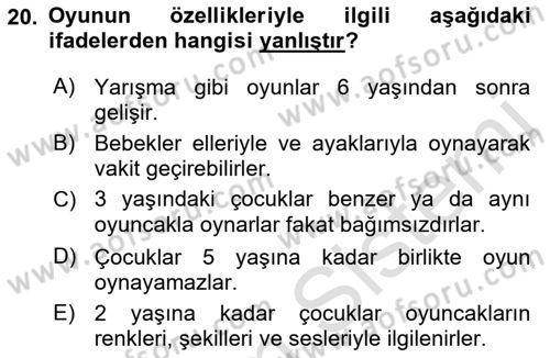 Aile Psikolojisi ve Eğitimi Dersi 2021 - 2022 Yılı (Vize) Ara Sınav Soruları 20. Soru