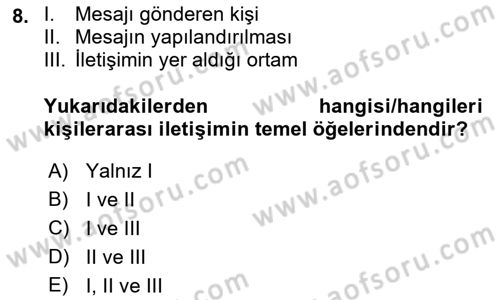 Aile Psikolojisi ve Eğitimi Dersi 2021 - 2022 Yılı (Vize) Ara Sınav Soruları 8. Soru