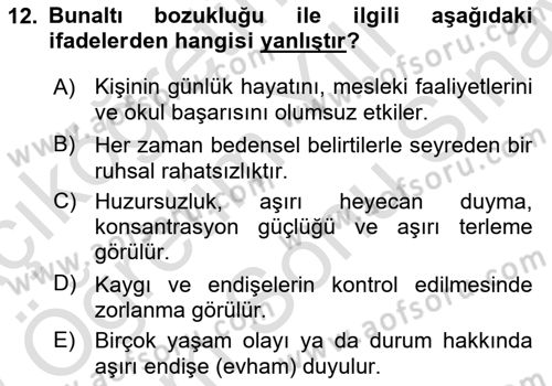 Aile Psikolojisi ve Eğitimi Dersi 2021 - 2022 Yılı (Final) Dönem Sonu Sınav Soruları 12. Soru