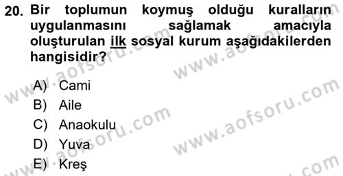 Aile Psikolojisi ve Eğitimi Dersi 2021 - 2022 Yılı (Final) Dönem Sonu Sınav Soruları 20. Soru