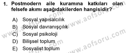 Aile Psikolojisi ve Eğitimi Dersi 2021 - 2022 Yılı Yaz Okulu Sınav Soruları 1. Soru