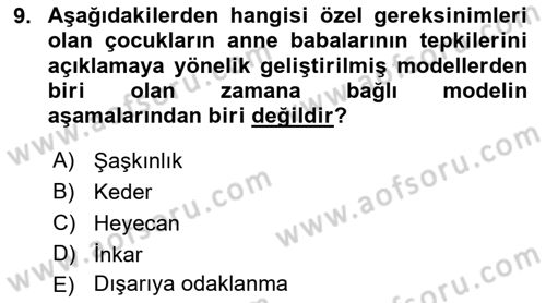 Aile Psikolojisi ve Eğitimi Dersi 2021 - 2022 Yılı Yaz Okulu Sınav Soruları 9. Soru