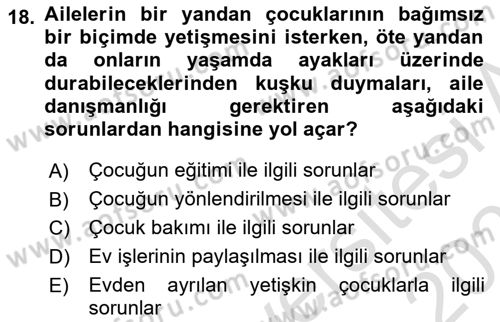 Aile Psikolojisi ve Eğitimi Dersi 2022 - 2023 Yılı Yaz Okulu Sınav Soruları 18. Soru