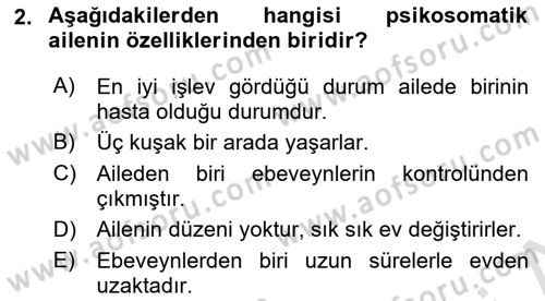 Aile Psikolojisi ve Eğitimi Dersi 2022 - 2023 Yılı Yaz Okulu Sınav Soruları 2. Soru