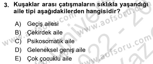 Aile Psikolojisi ve Eğitimi Dersi 2022 - 2023 Yılı Yaz Okulu Sınav Soruları 3. Soru