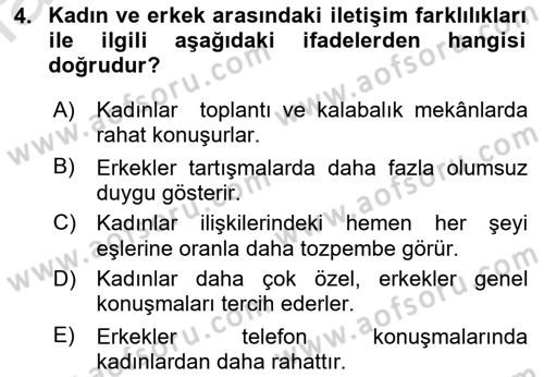 Aile Psikolojisi ve Eğitimi Dersi 2022 - 2023 Yılı Yaz Okulu Sınav Soruları 4. Soru