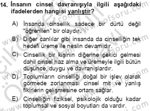 Aile Psikolojisi ve Eğitimi Dersi 2023 - 2024 Yılı (Vize) Ara Sınav Soruları 14. Soru