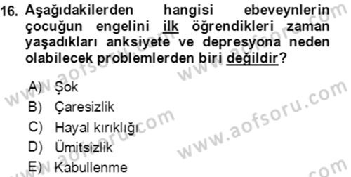 Aile Psikolojisi ve Eğitimi Dersi 2023 - 2024 Yılı (Vize) Ara Sınav Soruları 16. Soru