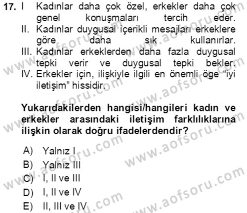 Aile Psikolojisi ve Eğitimi Dersi 2023 - 2024 Yılı (Vize) Ara Sınav Soruları 17. Soru
