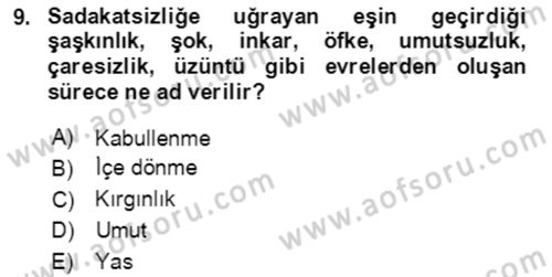 Aile Psikolojisi ve Eğitimi Dersi 2023 - 2024 Yılı (Vize) Ara Sınav Soruları 9. Soru