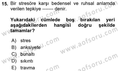 Aile Psikolojisi ve Eğitimi Dersi 2023 - 2024 Yılı (Final) Dönem Sonu Sınav Soruları 15. Soru
