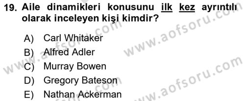 Aile Psikolojisi ve Eğitimi Dersi 2023 - 2024 Yılı (Final) Dönem Sonu Sınav Soruları 19. Soru
