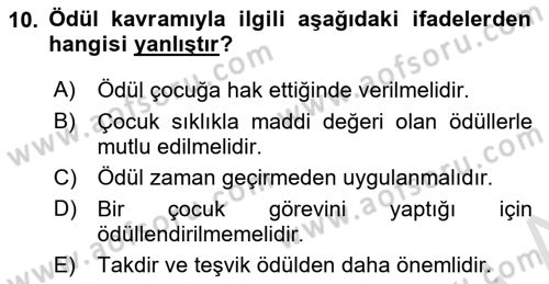 Aile Psikolojisi ve Eğitimi Dersi 2023 - 2024 Yılı Yaz Okulu Sınav Soruları 10. Soru