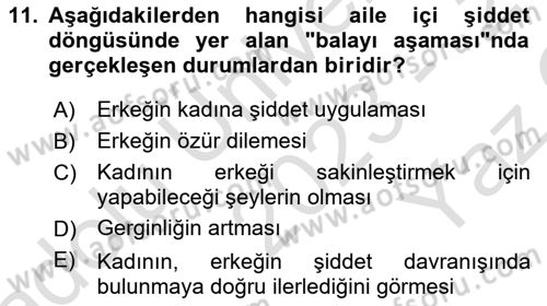 Aile Psikolojisi ve Eğitimi Dersi 2023 - 2024 Yılı Yaz Okulu Sınav Soruları 11. Soru