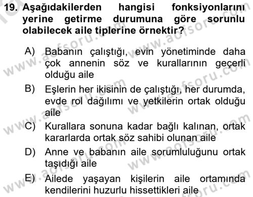 Aile Psikolojisi ve Eğitimi Dersi 2023 - 2024 Yılı Yaz Okulu Sınav Soruları 19. Soru