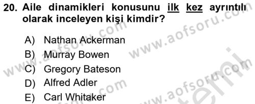 Aile Psikolojisi ve Eğitimi Dersi 2023 - 2024 Yılı Yaz Okulu Sınav Soruları 20. Soru