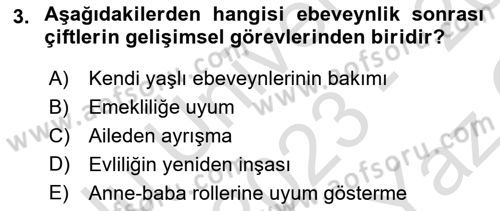 Aile Psikolojisi ve Eğitimi Dersi 2023 - 2024 Yılı Yaz Okulu Sınav Soruları 3. Soru