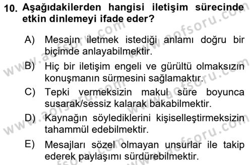 Aile Psikolojisi ve Eğitimi Dersi 2024 - 2025 Yılı (Vize) Ara Sınav Soruları 10. Soru